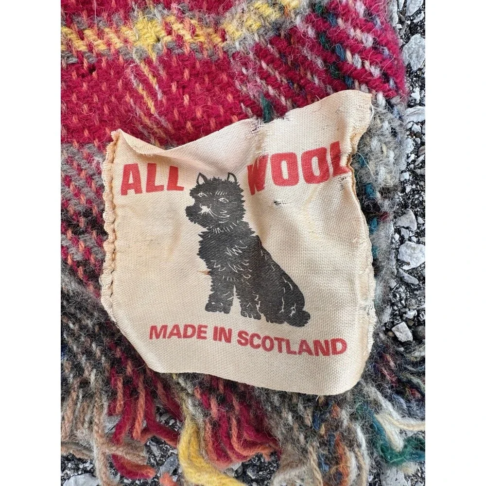 VTG All WOOL Made In Scotland BLANKET / THROW / TRAVEL RUG-SCOTTIE DOG LABEL